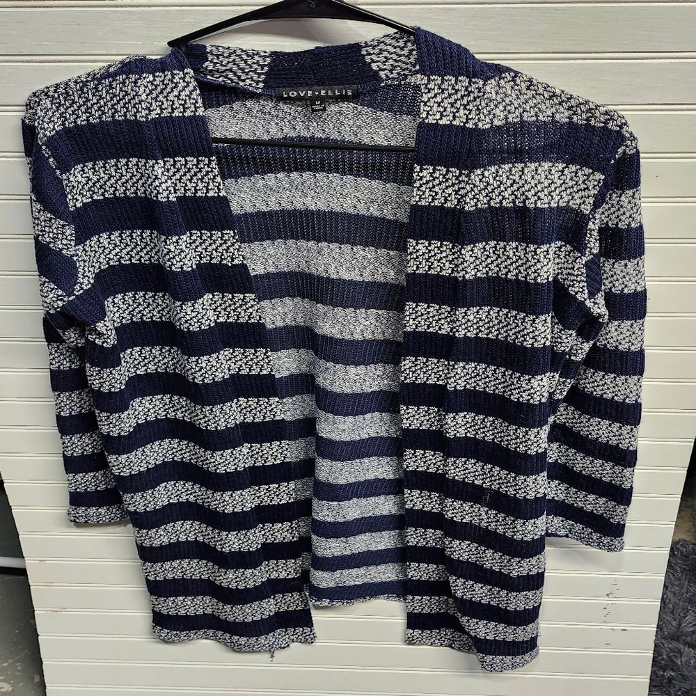 Women's LOVE-ELLIE Striped Cardigan M Navy White B2
